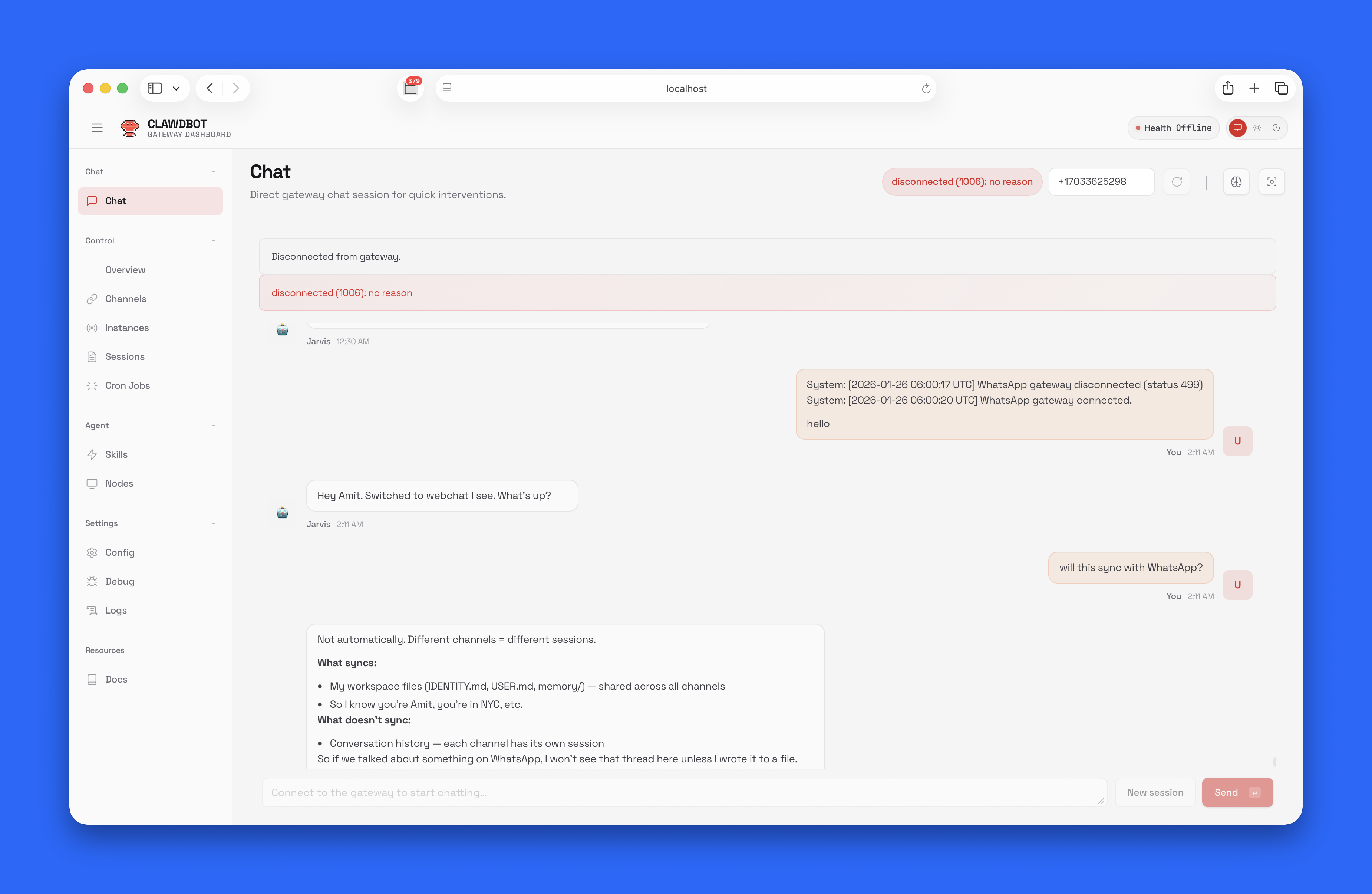 Chatting with Clawdbot from the dashboard